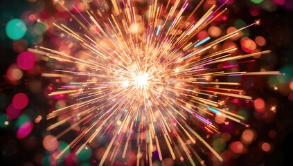 Wall Mural - Vibrant fireworks with blurred bokeh effect