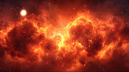 Wall Mural - Vibrant cosmic nebula with fiery orange and red clouds and sparkling stars