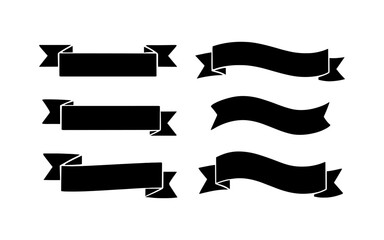 Canvas Print - Black ribbon banners set with silhouette design for custom text and decoration