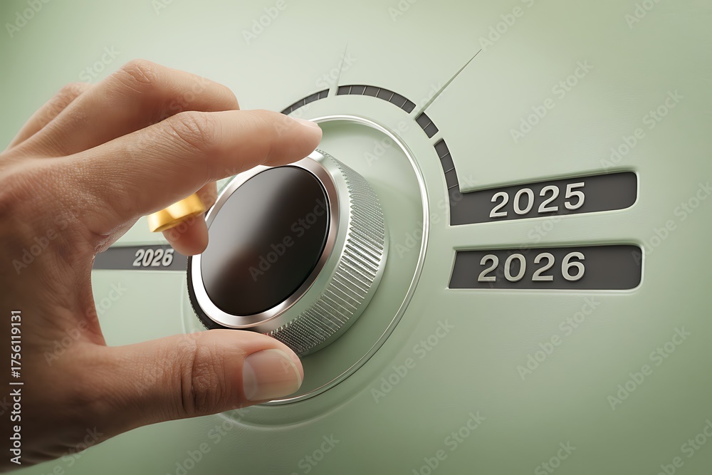 A Person's Hand Adjusting a Dial from 2025 to 2026, Implying a Future ...