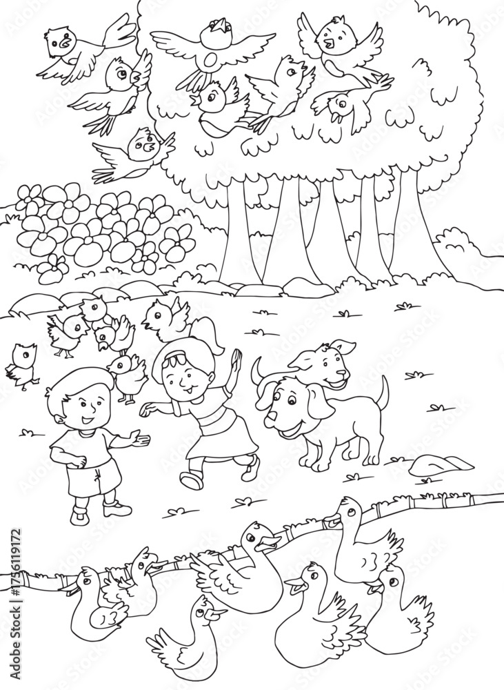Cute cartoon hand drawn vector math of counting coloring page. Stock ...