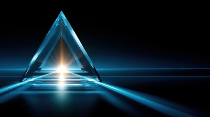 Wall Mural - Crystal Clear Geometric Prism with Radiant Light Beam on Dark Background, Abstract Digital Art for Creative Projects and Design Needs