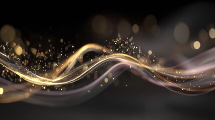 Wall Mural - Abstract golden wave with sparkling lights, glowing background, and smooth curves representing elegance, beauty, fluidity, and motion in a digital composition