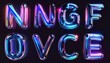 © nurhacreative - Futuristic typography design featuring 3D inflated letters with an iridescent chrome finish and vibrant neon light reflections