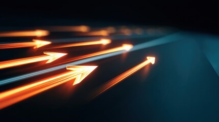 Wall Mural - Dynamic Abstract Background with Glowing Arrows Representing Growth, Progress, and Movement in a Futuristic Digital Environment