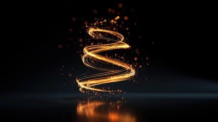 Wall Mural - Whirling Golden Light Spiral with Glittering Particles on a Black Background Creating a Sense of Motion and Elegance in a Digital Space