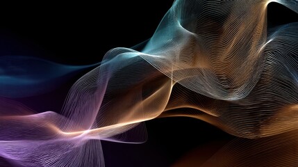 Wall Mural - Abstract wave flow with colorful light trails creating a mesmerizing visual effect on a dark background for creative projects and design work