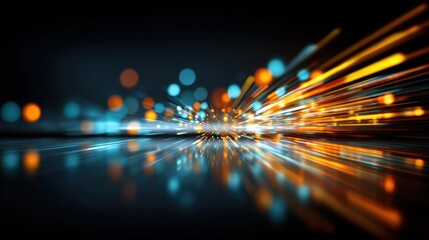 Wall Mural - Vibrant Light Trails with Dynamic Motion in Abstract Background of Blue and Orange Blurs on Dark Surface for Modern Design Applications