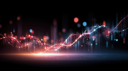 Wall Mural - Abstract colorful light trails with glowing effects, representing dynamic movement, energy flow, creativity, and technological advancement in a dark background