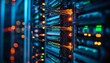 © Studicon - The image shows a close-up view of a network server rack with numerous cables and lights illuminating the components.