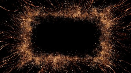 Wall Mural - Abstract golden sparkles frame design with radiant shining particles and black background, suitable for celebration and festive themes in artistic decoration