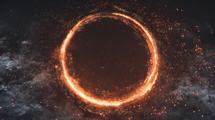 Wall Mural - Glowing Circular Energy Ring with Sparks and Bright Particles Against a Dark Background for Creative Digital Projects