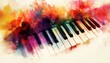 © Studicon - A piano keyboard is shown with a colorful abstract watercolor background in shades of red, orange, and other colors.