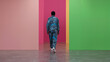 © janzwolinski - Model Walking Through a Colorful Artistic Environment