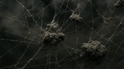 Ecological impact sustainability recovery concept. Spider web with dust particles against a dark background.