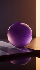 Wall Mural - a luminous purple sphere rests on a reflective surface bathed in warm, dramatic lighting.