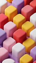 Wall Mural - a vibrant and minimalist composition of colorful, rounded rectangular blocks arranged in a repeating, tessellated pattern creating a playful and textured surface.