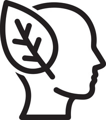 Wall Mural - Illustration of a human head with a leaf inside, , representing ecoconsciousness, sustainable thinking, and environmental awareness in a simple, minimalist design outline icon on