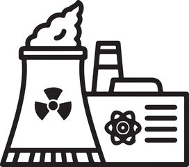 Wall Mural - nuclear power plant vector icon with a cooling tower emitting steam, symbolizing energy production and potential environmental concerns outline icon on