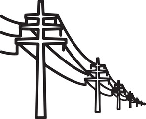 Wall Mural - power line towers vector icon stretching into the distance, a simple black and white illustration of the infrastructure that brings electricity to homes and businesses outline icon on