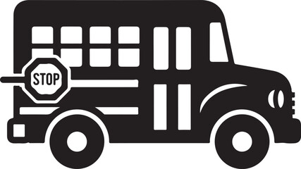 Wall Mural - Vector art of a black and white illustration of a school bus with a stop sign extended, the bus is depicted in a simple, graphic style, suitable for use as an icon or logo outline icon on