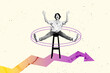 © deagreez - Full 3d image zine pop trend collage of happy businesswoman sit stool arrow development statistics manager promotion worker