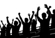 © Graphic Foundry - Dynamic cheering crowd silhouette vector graphic depicting excited fans with raised arms celebrating victory at a sports stadium event