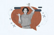 © deagreez - Creative pop collage of person point stand in speech bubble on red background