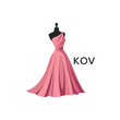 © Hosna - KOV Elegant Pink Dress Logo Design.  KOV Fashion Boutique and Clothing Brand Identity.  KOV Luxury Style Symbol.