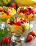 Colorful fruit salad served in elegant glass bowls
