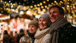 © Maksym - Parents and kids holding shiny ornaments up to examine, blurred store shelves with Christmas dÃ©cor in background, warm ambient light emphasizing holiday excitement