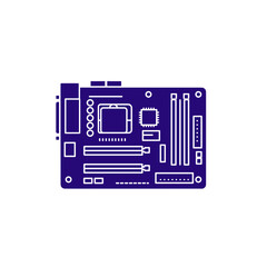 Motherboard in dark blue, modern minimalist style on a transparent background
