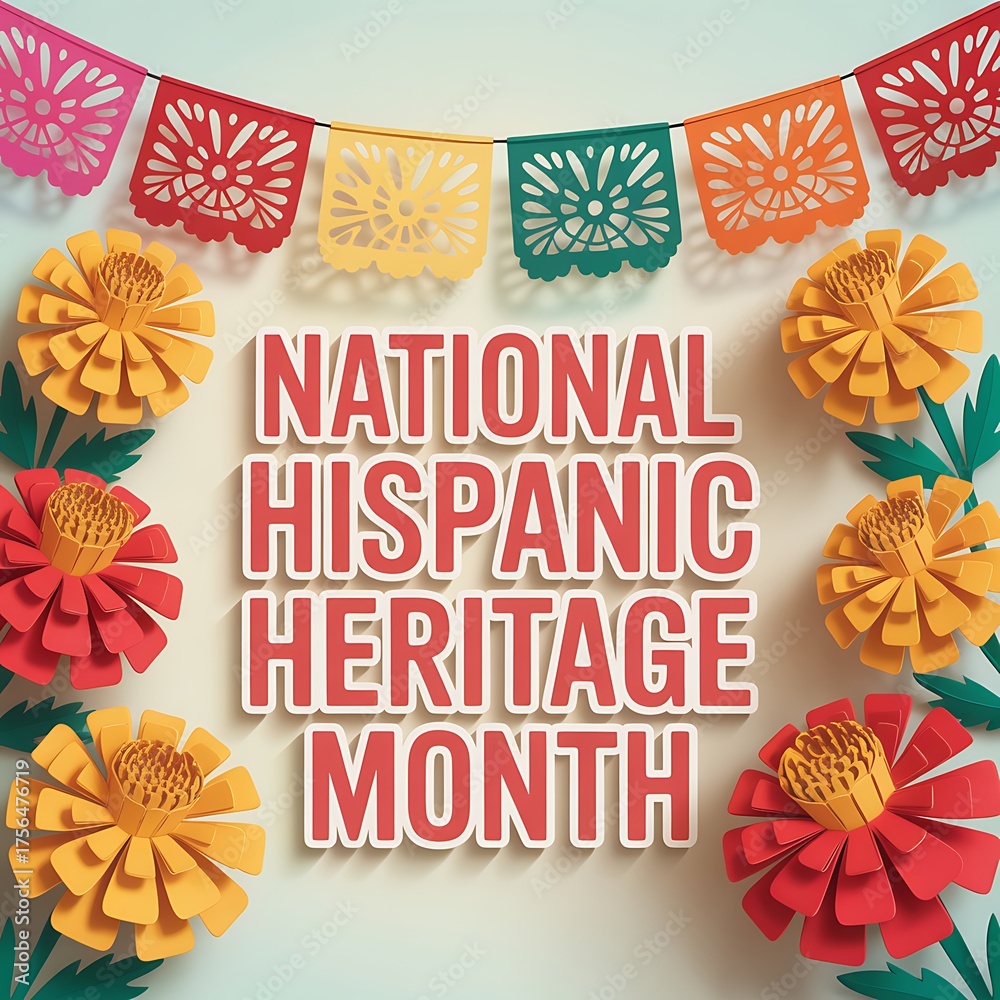 National hispanic heritage month celebration with colorful papel picado ...