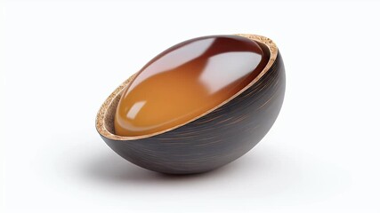 Wall Mural - Close-up of a Shiny, Brown, Nut-like Object on White.