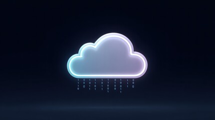 Digital cloud icon with binary rain, symbolizing data storage and technology.