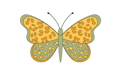 Wall Mural - Retro groovy butterfly sticker in yellow and green. Funky nature art as a groovy element, colorful and y2k. Playful accent, stylish motif for funky summer decor.