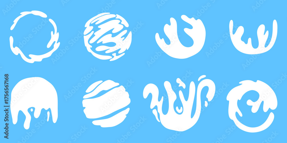 Set of flat milk splash vector illustrations. Isolated liquid shapes ...