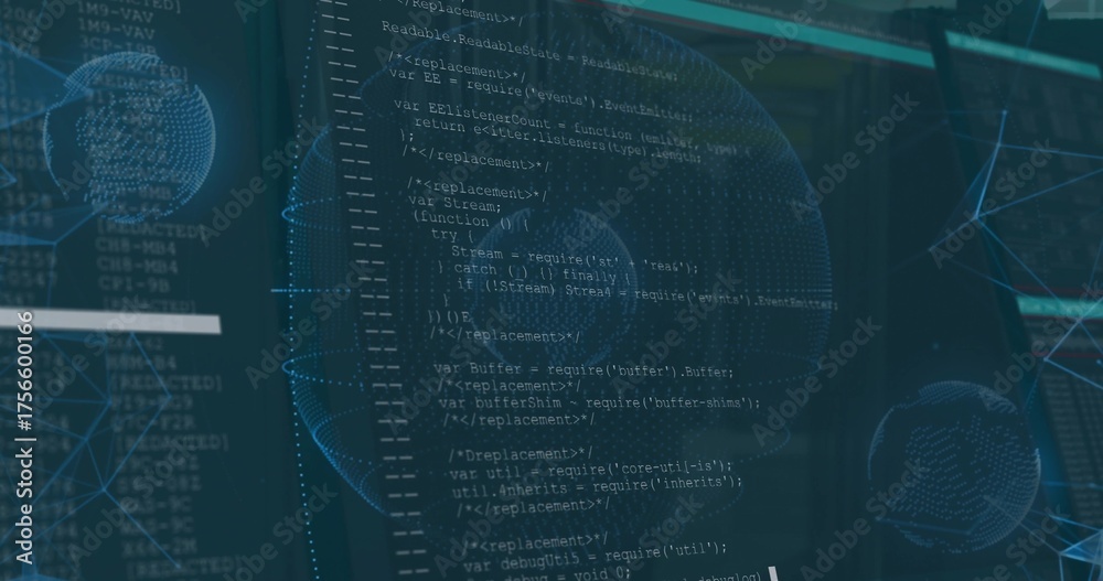 Displaying central code editor showing JavaScript variables in tech ...