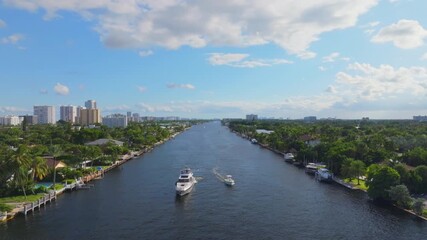 Wall Mural - Aerial drone view of Florida intracoastal with city and yacht