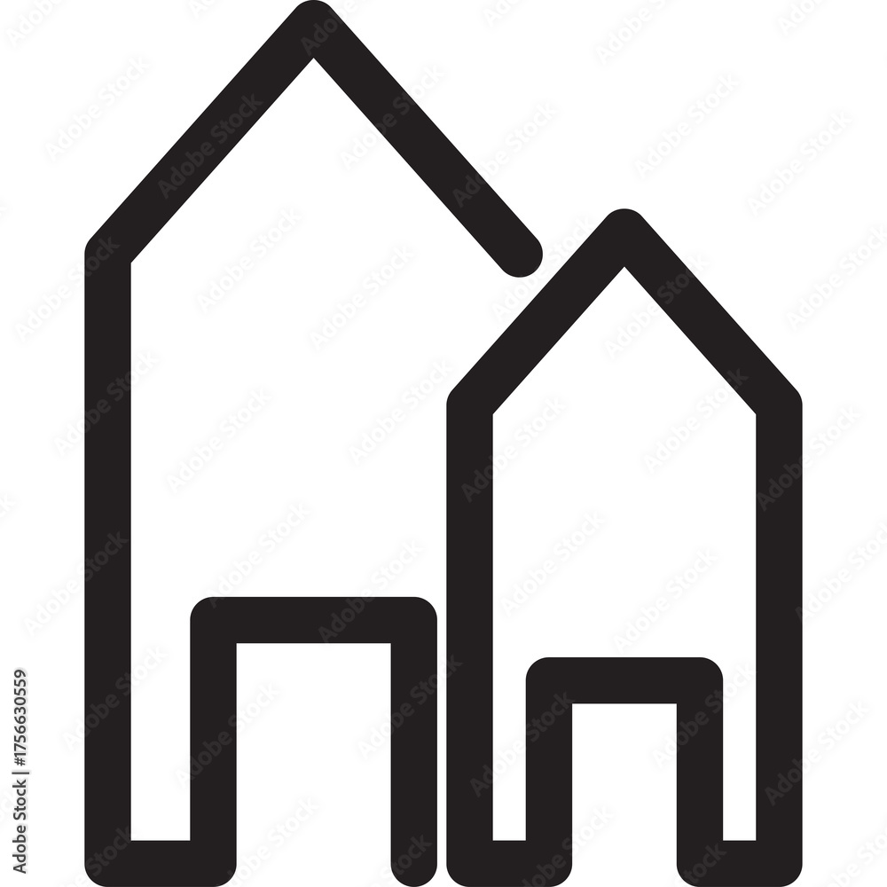 Minimalist Outline Icon of Two Houses Side by Side with a Larger House ...