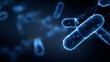© kirania - Glowing blue capsules with digital network connections float in darkness.