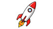 © Segati - Vector  illustration of a red and rocket ship launching with flames and a porthole on the side view image