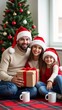 © Bruno Adachi - A family sitting on the floor in front of a Christmas tree.