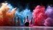 © sungedi - Bowling pins and ball explode in colorful powder clouds on black.