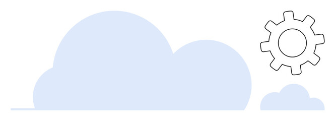 Wall Mural - Large cloud with smaller cloud beside gear symbolizing cloud computing, automation, and system efficiency. Ideal for technology, development, storage, integration, management, innovation