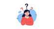 © Siam - A thoughtful person is contemplating a difficult decision or problem with a question mark above their head.