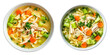 © MinimalZine - Delicious Chicken Noodle Soup in White Bowls with Fresh Vegetables on a Transparent Background