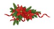 © MstEva - Festive Christmas Poinsettia and Holly Decoration with Red Ribbon on White Background