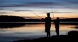 © Baiqvivit - Father and Son Fishing at Sunset A Peaceful Silhouette Reflection on the Water