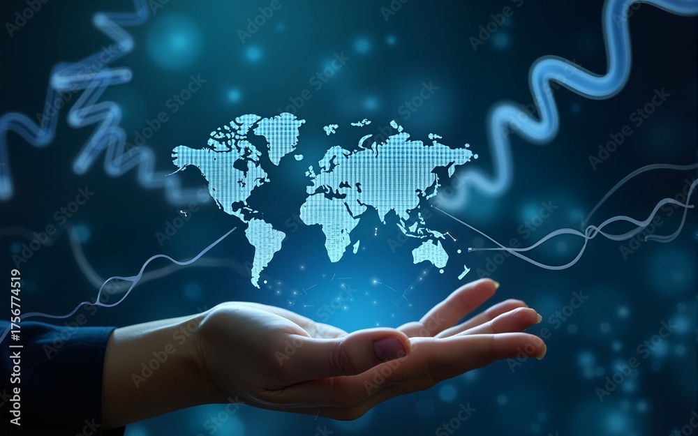 Biotechnology. Hand man holding of global biotechnology network ...